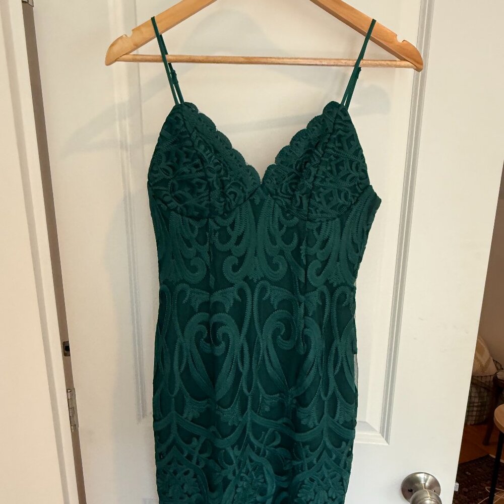 Bardot Gia Forest Green Lace Body Con Midi Dress Size 6